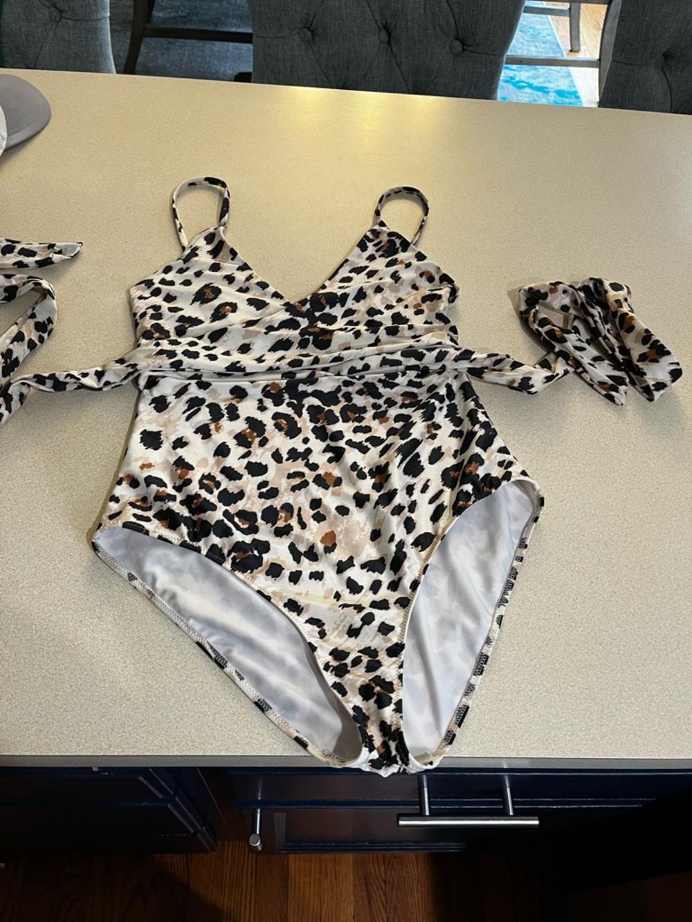 aerie Leopard-Print One-Piece Swimsuit in Beige, Black, Brown